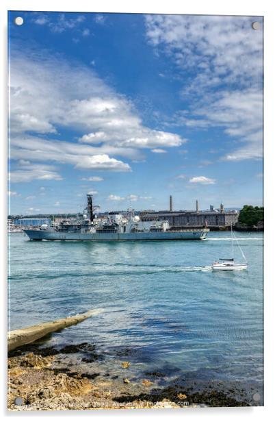 The Mighty HMS Kent Arrives Acrylic by Roger Mechan