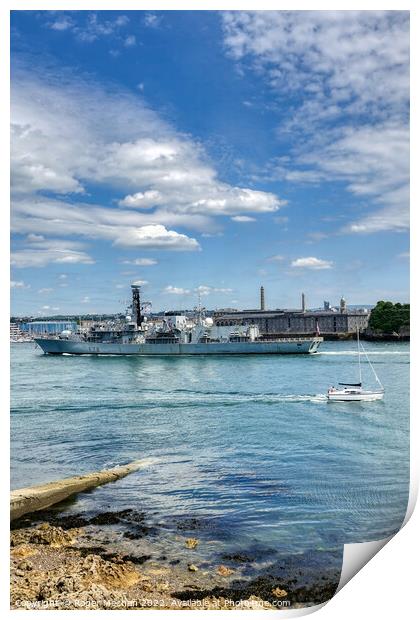 The Mighty HMS Kent Arrives Print by Roger Mechan