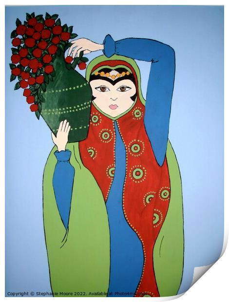 Iranian Girl with Flower Print by Stephanie Moore