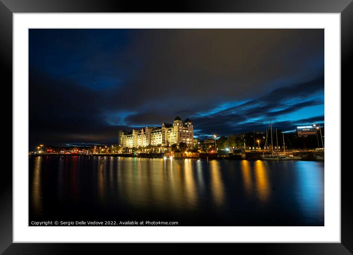 Nightview of the lights on the sea in Oslo, Norway Framed Mounted Print by Sergio Delle Vedove
