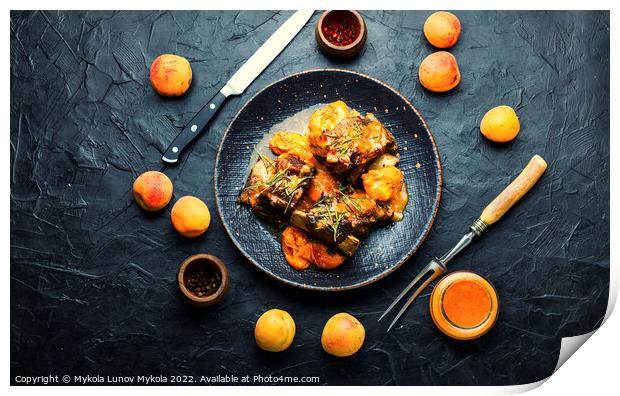 Beef ribs in apricots,top view Print by Mykola Lunov Mykola