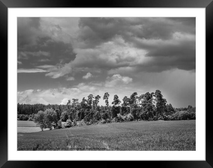 Landscape near Malkovice in Western Bohemia in Black and White Framed Mounted Print by Dietmar Rauscher