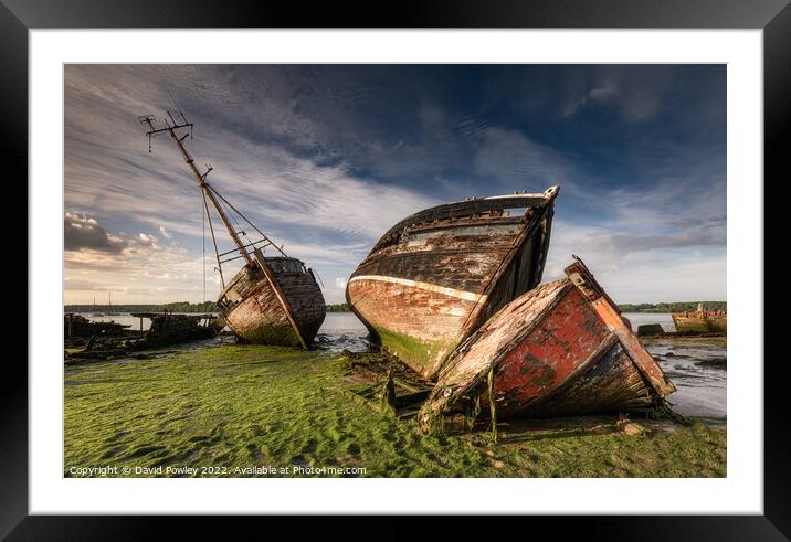 Derelict Boats at Pin Mill Framed Mounted Print by David Powley