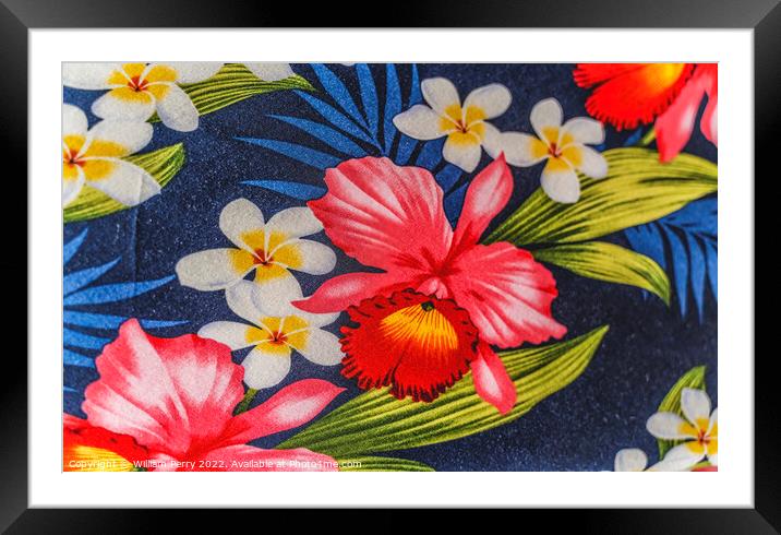 Colorful Hawaiian Red Orchid Textile Waikiki Honolulu Hawaii Framed Mounted Print by William Perry