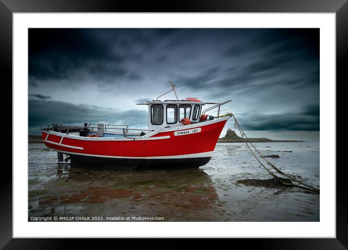 Holy island and the fishing boat 732  Framed Mounted Print by PHILIP CHALK