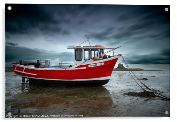 Holy island and the fishing boat 732  Acrylic by PHILIP CHALK