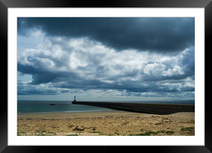 Berwick on Tweed lighthouse between rain storms 733 Framed Mounted Print by PHILIP CHALK