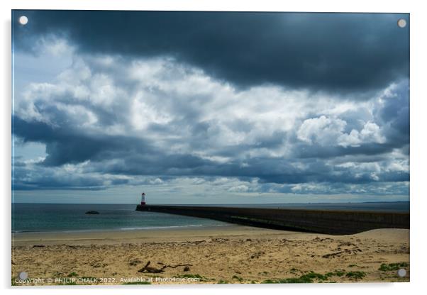 Berwick on Tweed lighthouse between rain storms 733 Acrylic by PHILIP CHALK