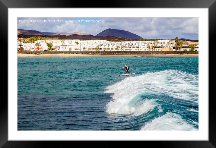 Costa Teguise Beach Lanzarote  Framed Mounted Print by Pearl Bucknall
