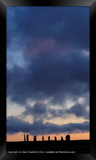 Sunset at the Ring of Brodgar, Orkney Islands Framed Print by Alan Crawford