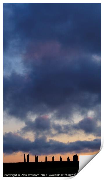 Sunset at the Ring of Brodgar, Orkney Islands Print by Alan Crawford