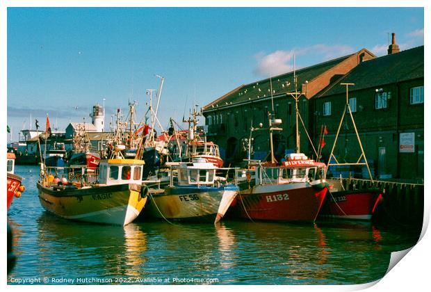 Bustling Fishing Harbor in Picturesque Scarbrough Print by Rodney Hutchinson