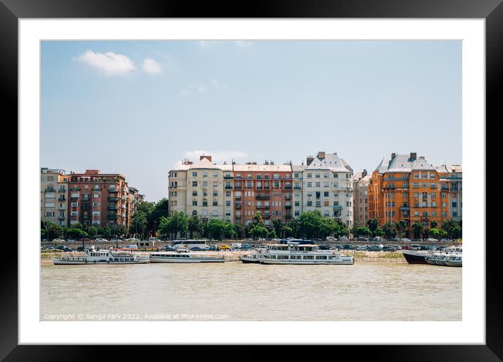 Pest district with Danube river in Budapest Framed Mounted Print by Sanga Park