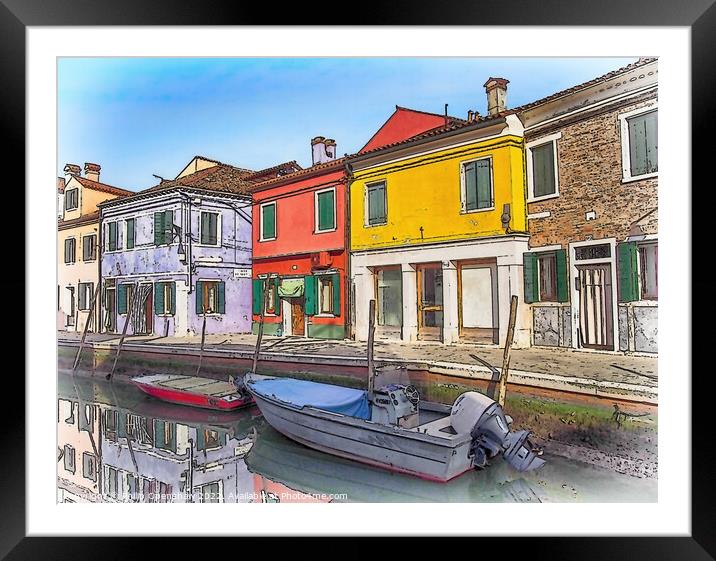 Blue Boat Burano - Venice Framed Mounted Print by Philip Openshaw