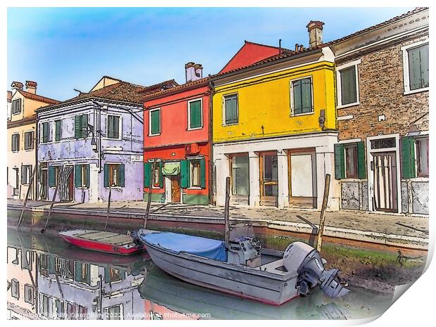 Blue Boat Burano - Venice Print by Philip Openshaw