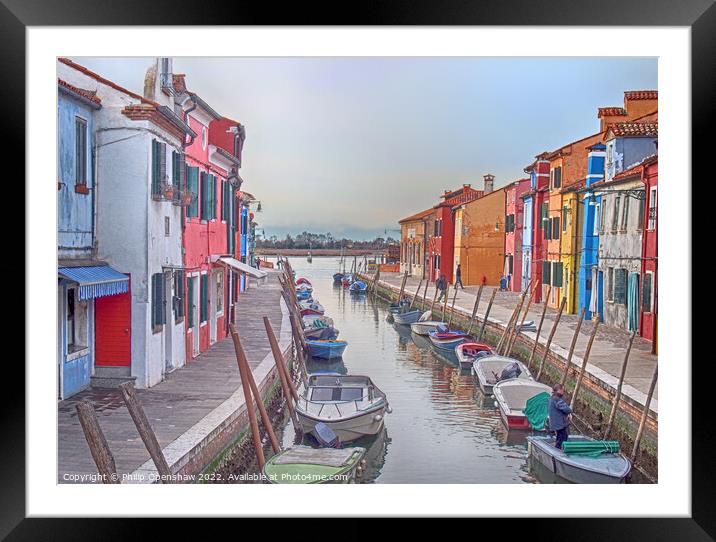 Burano - Canal houses and boats Framed Mounted Print by Philip Openshaw