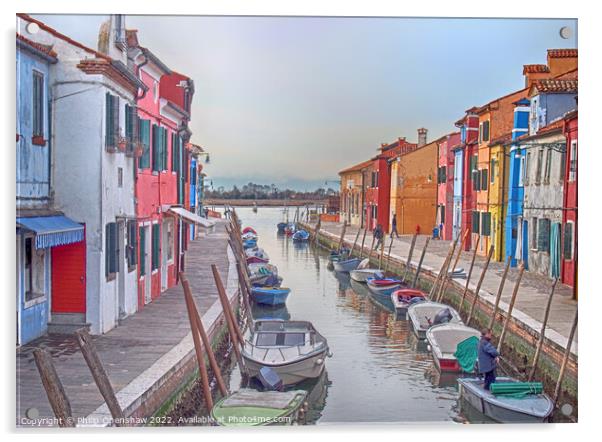 Burano - Canal houses and boats Acrylic by Philip Openshaw