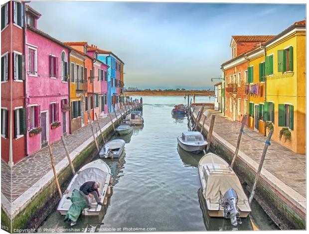 Burano - Canal to the sea Canvas Print by Philip Openshaw