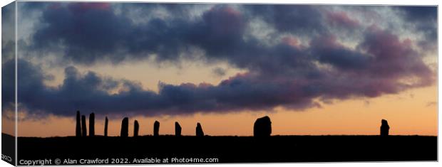 Sunset at the Ring of Brodgar, Orkney Islands Canvas Print by Alan Crawford