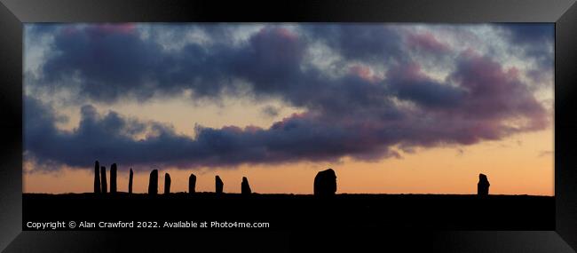 Sunset at the Ring of Brodgar, Orkney Islands Framed Print by Alan Crawford