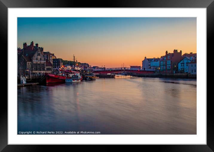 Whitby Harbour Twilight Framed Mounted Print by Richard Perks