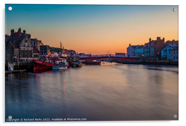 Whitby Harbour Twilight Acrylic by Richard Perks