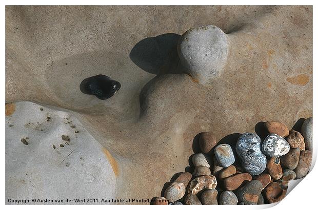 Pebbles on Hastings beach Print by Austen van der Werf