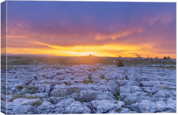 Malham Lime pavement at sunrise Canvas Print by Kevin Winter