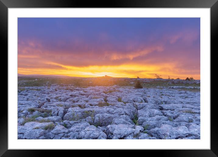 Malham Lime pavement at sunrise Framed Mounted Print by Kevin Winter