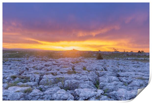 Malham Lime pavement at sunrise Print by Kevin Winter