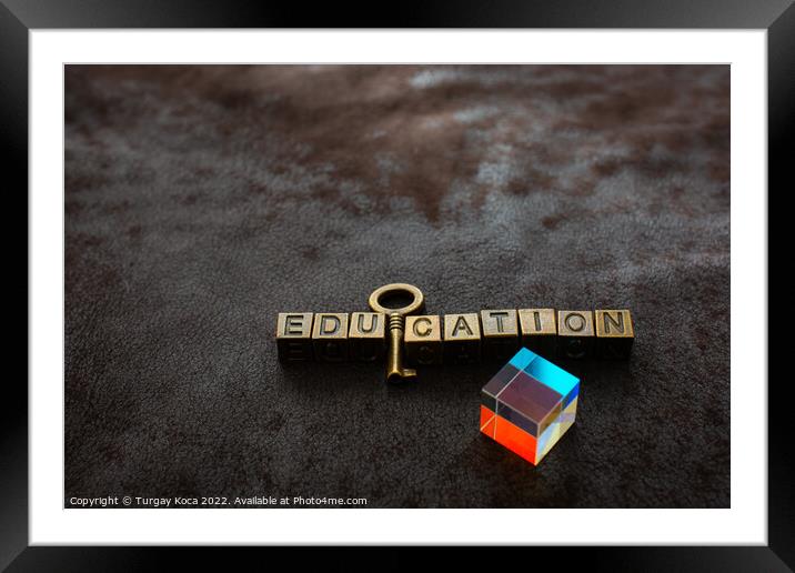 Prism beside Love shaped padlock, key and educatio Framed Mounted Print by Turgay Koca