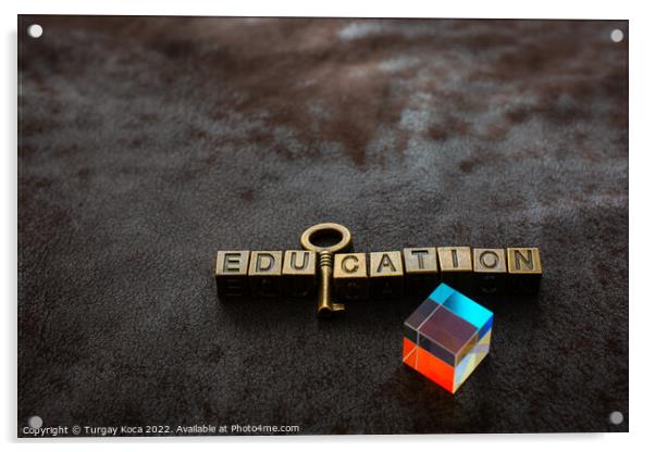 Prism beside Love shaped padlock, key and educatio Acrylic by Turgay Koca