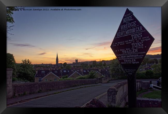 Sunset and signs over Bath lower skyline Framed Print by Duncan Savidge