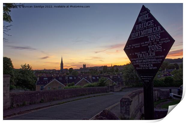 Sunset and signs over Bath lower skyline Print by Duncan Savidge