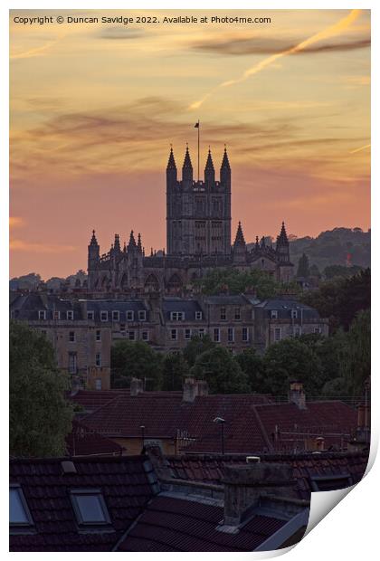 Bath Abbey standing tall at sunset Print by Duncan Savidge