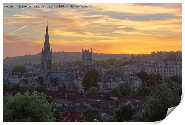 A view of a the city of Bath at sunset Print by Duncan Savidge