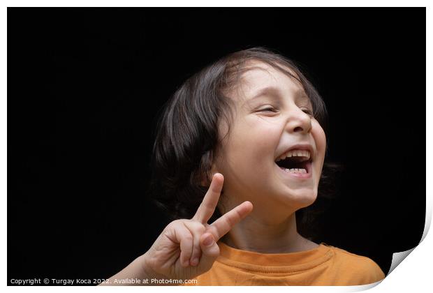 Cheerful little boy with Victory Hand Sign as Vict Print by Turgay Koca