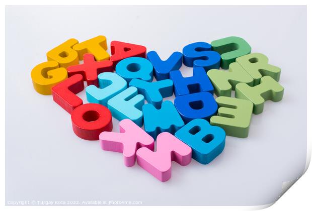 Colorful letter blocks shape heart Print by Turgay Koca