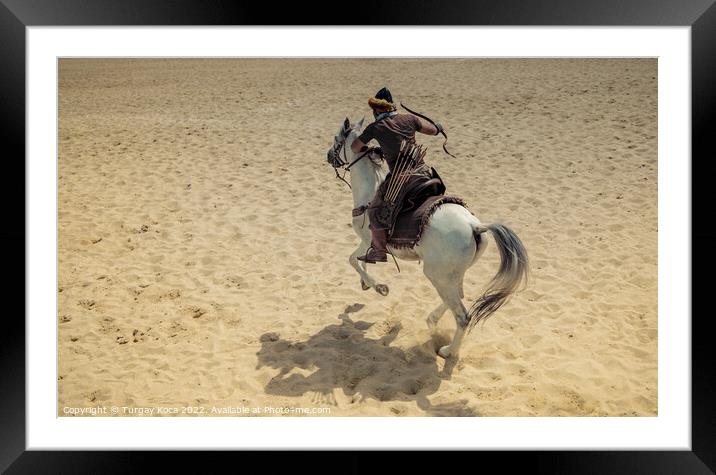 Ottoman horseman  archer riding and shooting  Framed Mounted Print by Turgay Koca