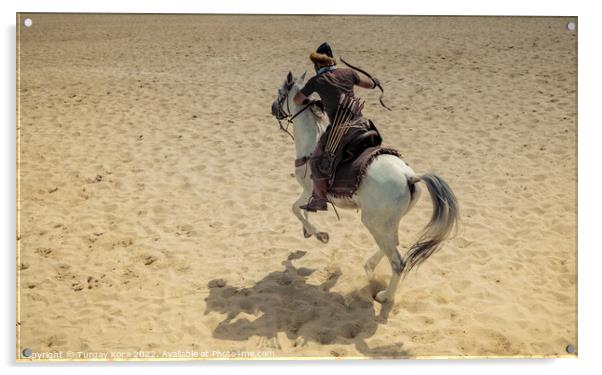 Ottoman horseman  archer riding and shooting  Acrylic by Turgay Koca