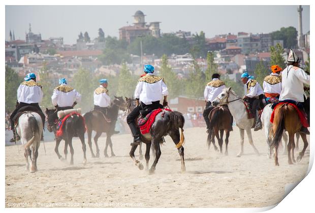 Horseman riding in their ethnic clothes on horse   Print by Turgay Koca