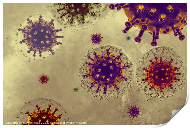 View of a virus cells or bacteria molecule infecti Print by Turgay Koca