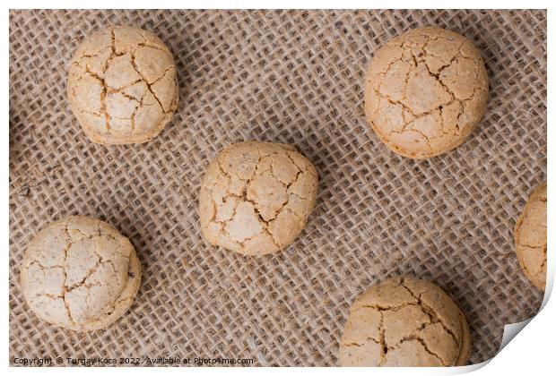 Turkish almond cookies on a linen canvas  Print by Turgay Koca