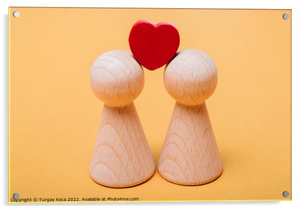 Heart shapes and wooden figurines of people as fam Acrylic by Turgay Koca