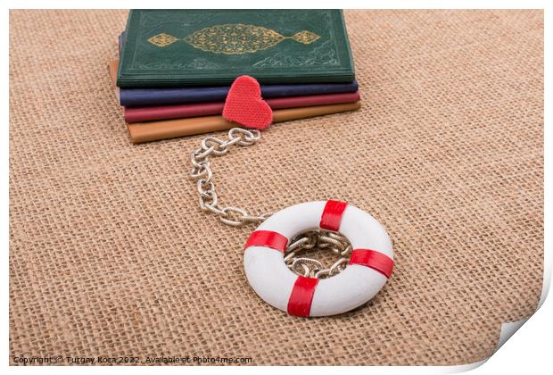Books attached to a life saver with a chain Print by Turgay Koca
