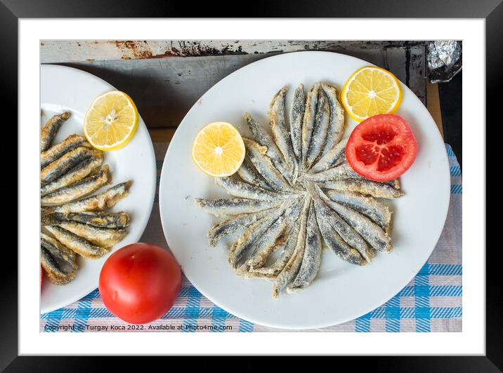 Tray with ready to fry anchovies fish Framed Mounted Print by Turgay Koca