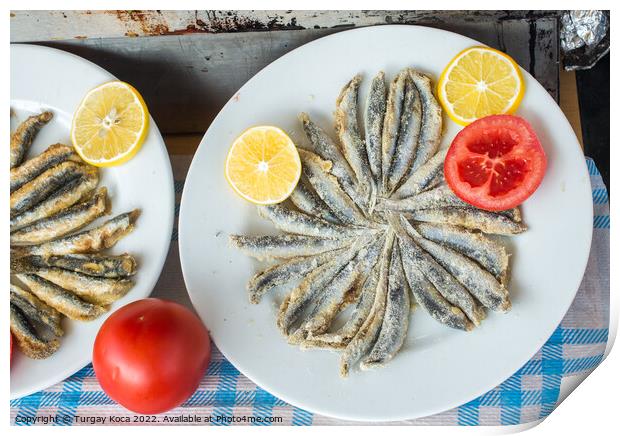 Tray with ready to fry anchovies fish Print by Turgay Koca