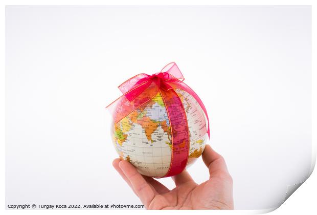 Globe tied with ribbon Print by Turgay Koca