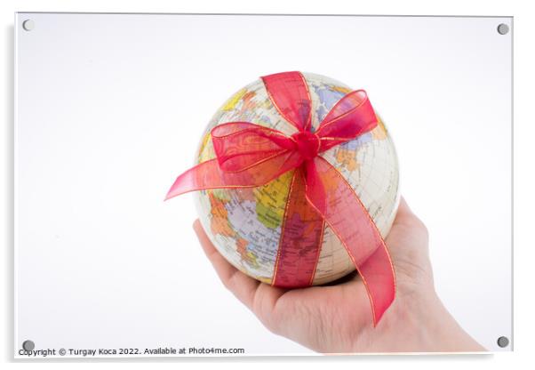 Globe tied with ribbon Acrylic by Turgay Koca
