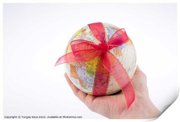 Globe tied with ribbon Print by Turgay Koca
